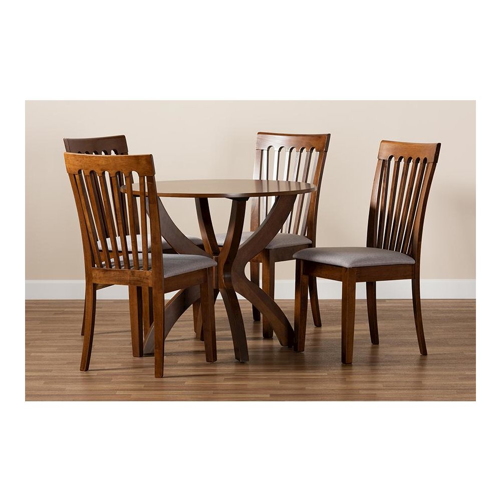 Grey Fabric Upholstered and Walnut Brown Finished Wood 5-Piece Dining Set. Picture 8