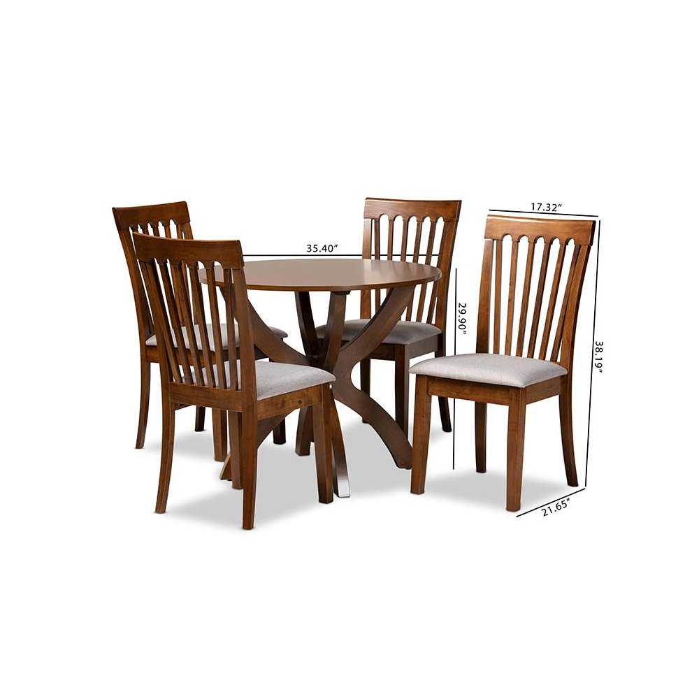Grey Fabric Upholstered and Walnut Brown Finished Wood 5-Piece Dining Set. Picture 9