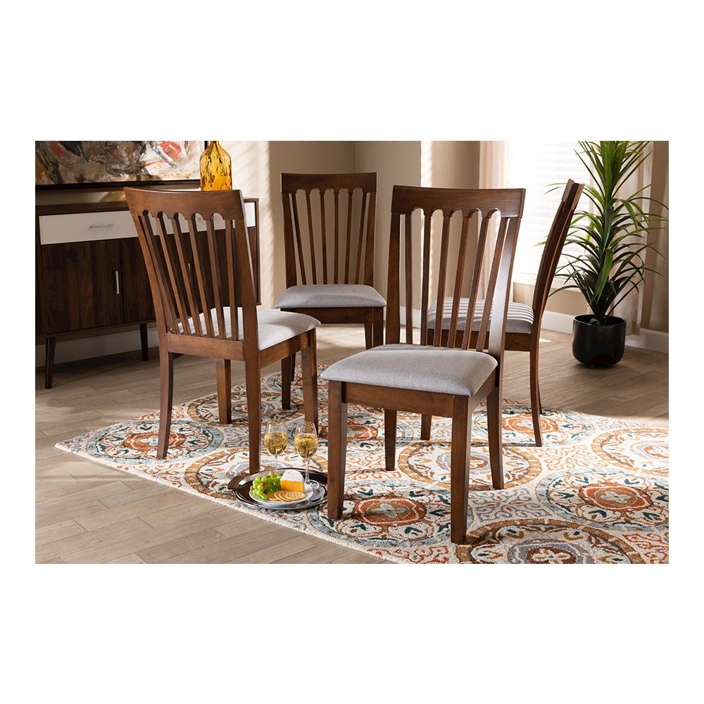 Grey Fabric Upholstered Walnut Brown Finished Wood Dining Chair Set. Picture 4