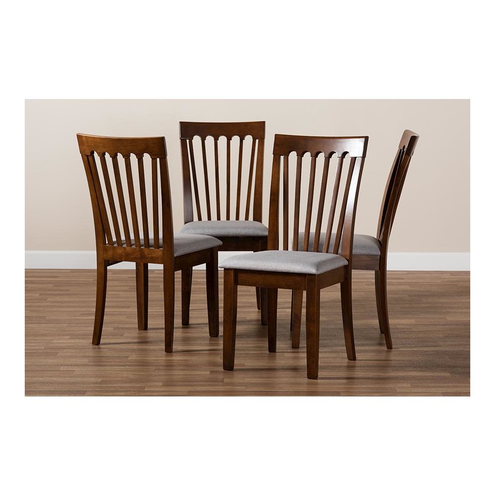 Grey Fabric Upholstered Walnut Brown Finished Wood Dining Chair Set. Picture 5
