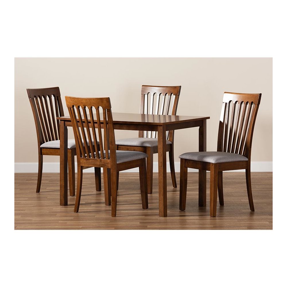 Grey Fabric Upholstered and Walnut Brown Finished Wood 5-Piece Dining Set. Picture 8