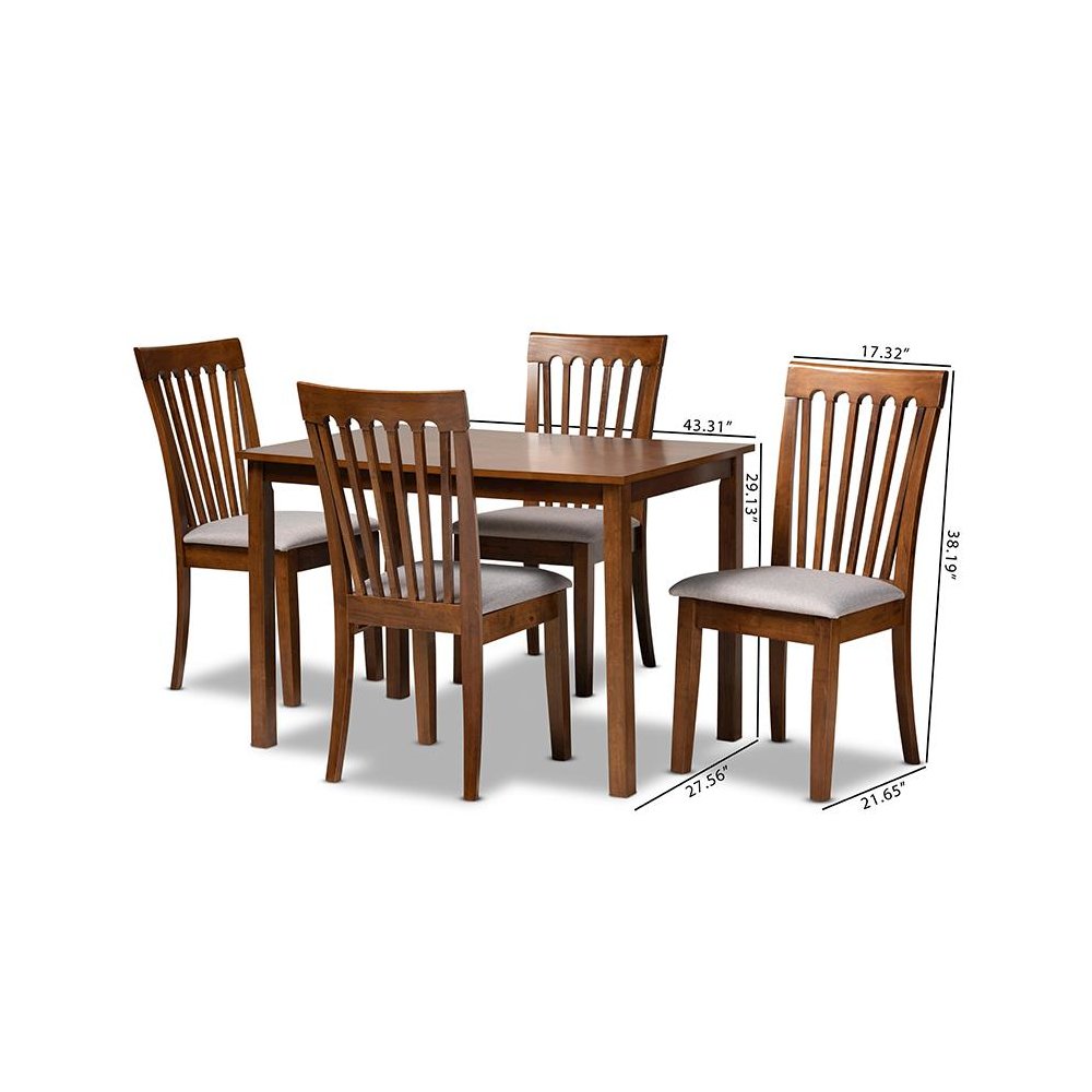Grey Fabric Upholstered and Walnut Brown Finished Wood 5-Piece Dining Set. Picture 9