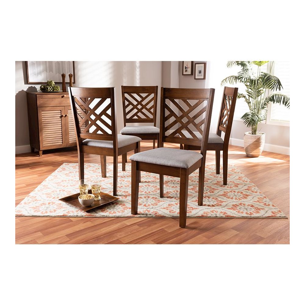 Grey Fabric Upholstered Walnut Brown Finished 4-Piece Wood Dining Chair Set Set. Picture 4