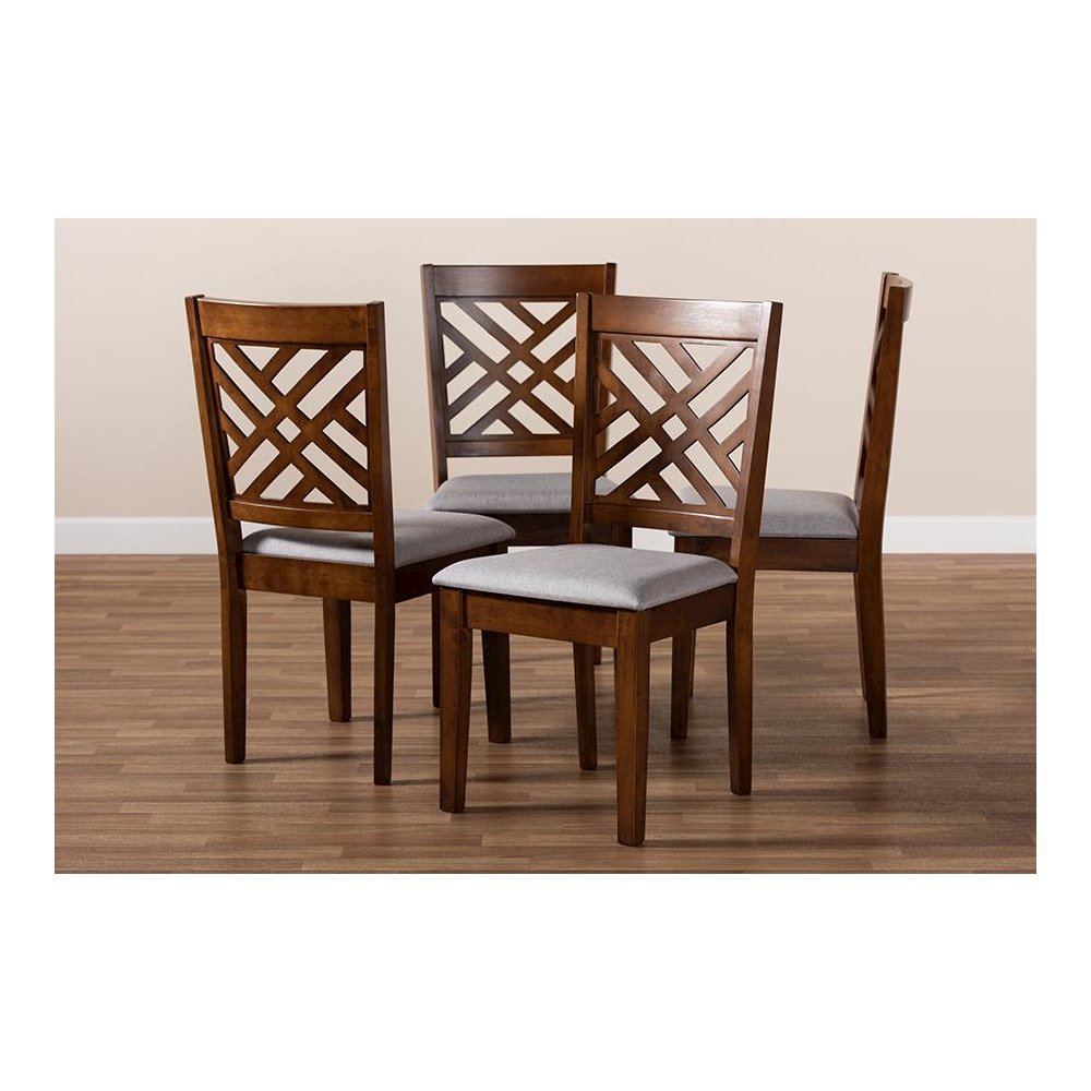 Grey Fabric Upholstered Walnut Brown Finished 4-Piece Wood Dining Chair Set Set. Picture 5