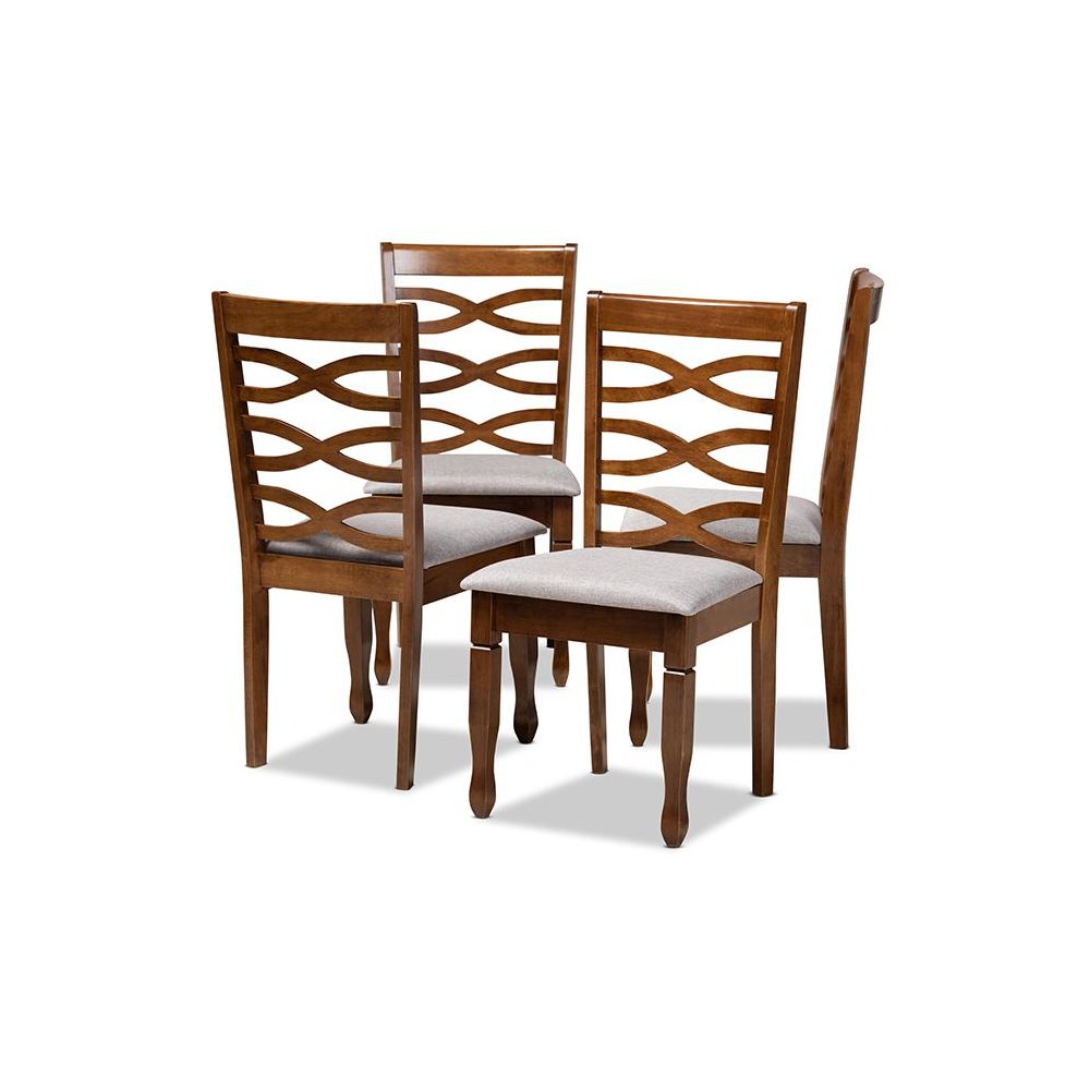 Grey Fabric Upholstered and Walnut Brown Finished Wood 4-Piece Dining Chair Set. Picture 1
