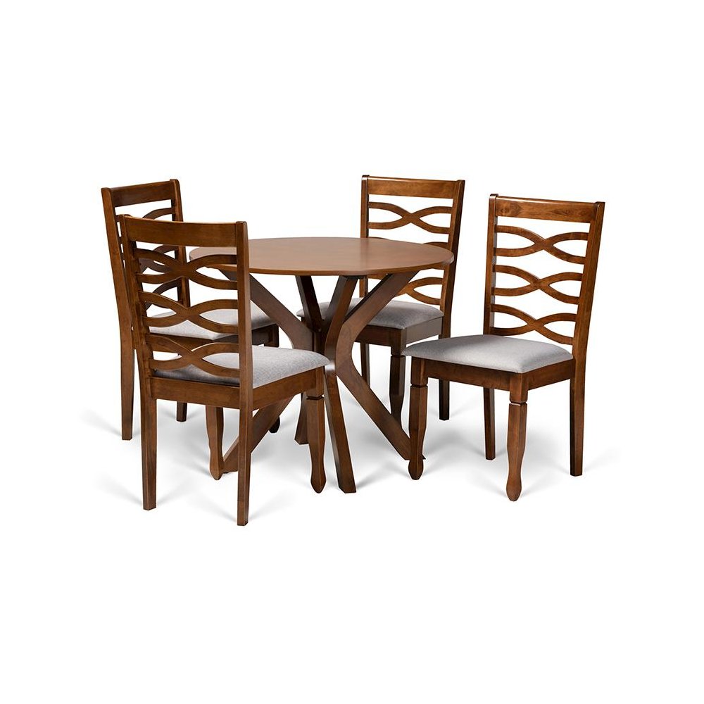 Grey Fabric Upholstered and Walnut Brown Finished Wood 5-Piece Dining Set. Picture 1