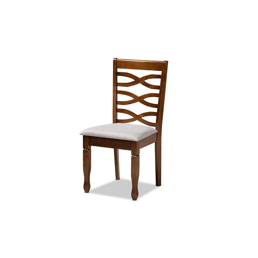 Grey Fabric Upholstered and Walnut Brown Finished Wood 5-Piece Dining Set. Picture 2