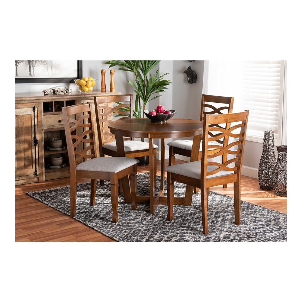 Grey Fabric Upholstered and Walnut Brown Finished Wood 5-Piece Dining Set. Picture 7