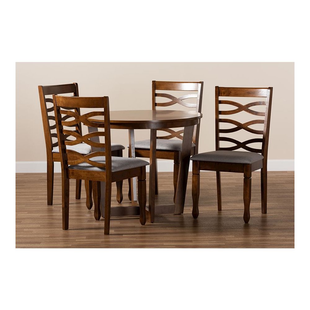Grey Fabric Upholstered and Walnut Brown Finished Wood 5-Piece Dining Set. Picture 8
