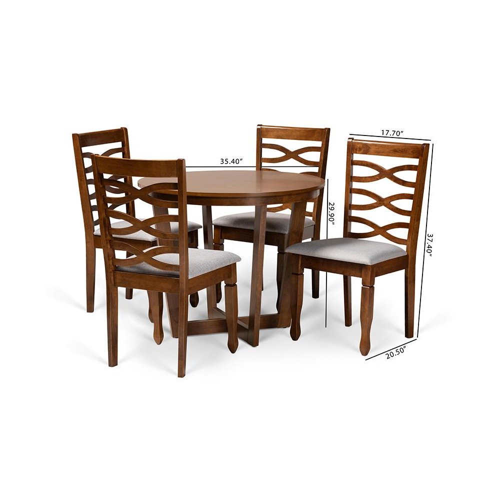 Grey Fabric Upholstered and Walnut Brown Finished Wood 5-Piece Dining Set. Picture 9