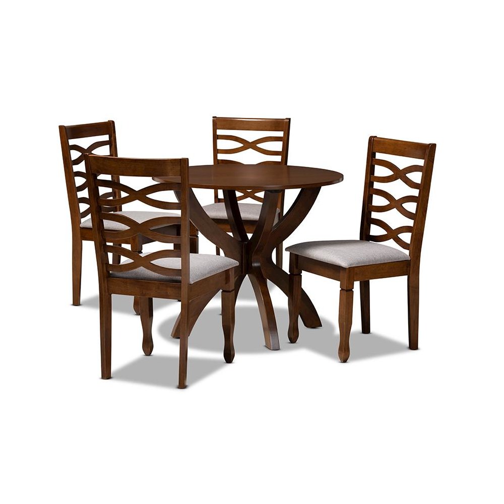 Grey Fabric Upholstered and Walnut Brown Finished Wood 5-Piece Dining Set. Picture 1