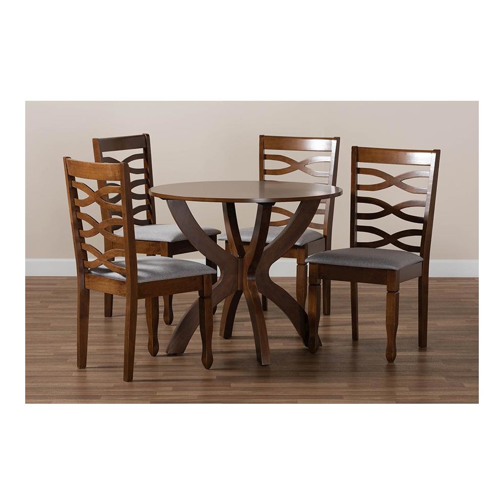 Grey Fabric Upholstered and Walnut Brown Finished Wood 5-Piece Dining Set. Picture 8