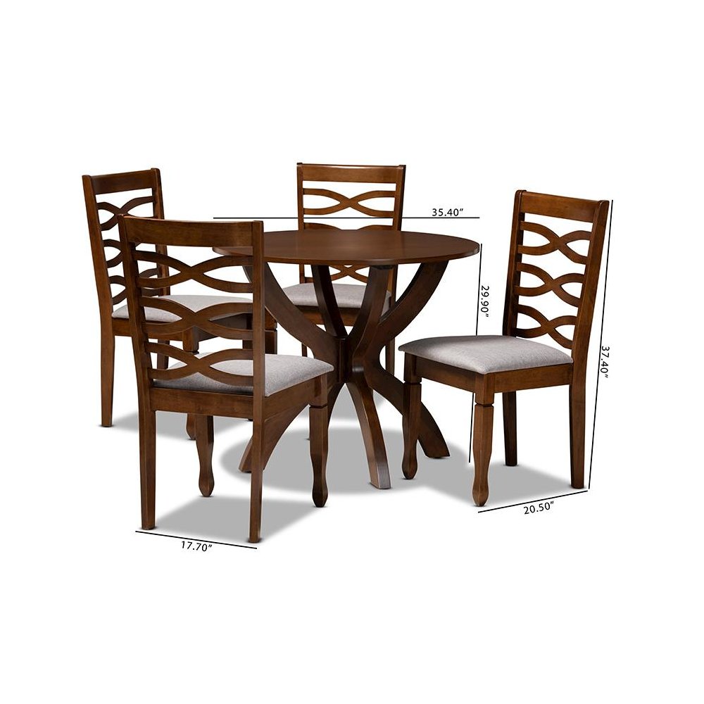 Grey Fabric Upholstered and Walnut Brown Finished Wood 5-Piece Dining Set. Picture 9