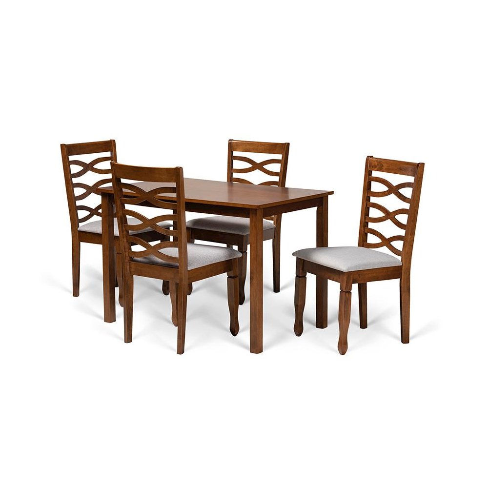Grey Fabric Upholstered and Walnut Brown Finished Wood 5-Piece Dining Set. Picture 1