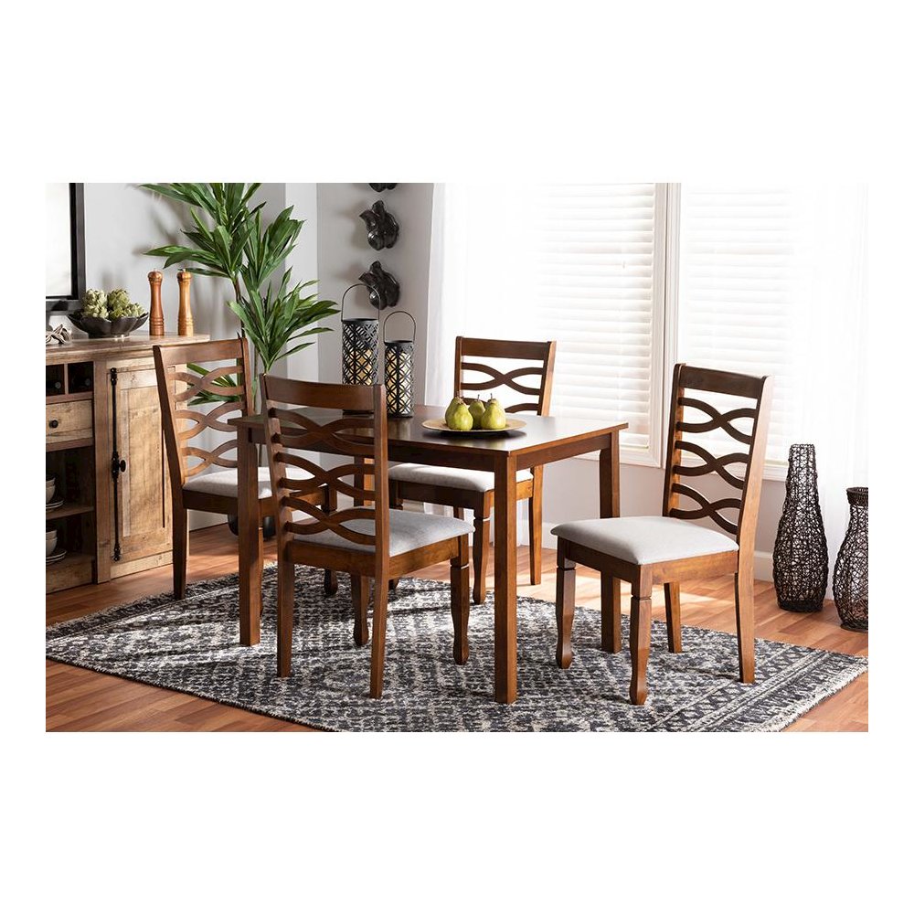 Grey Fabric Upholstered and Walnut Brown Finished Wood 5-Piece Dining Set. Picture 7