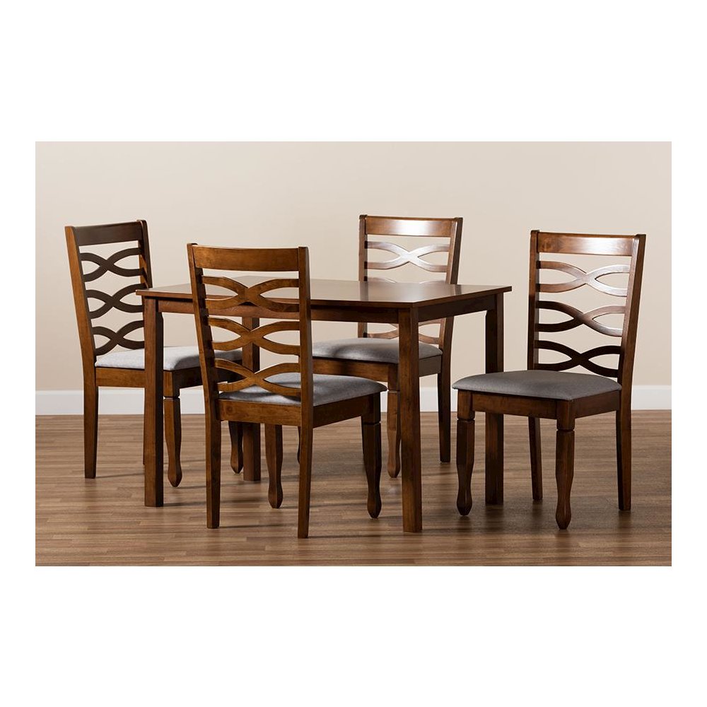 Grey Fabric Upholstered and Walnut Brown Finished Wood 5-Piece Dining Set. Picture 8