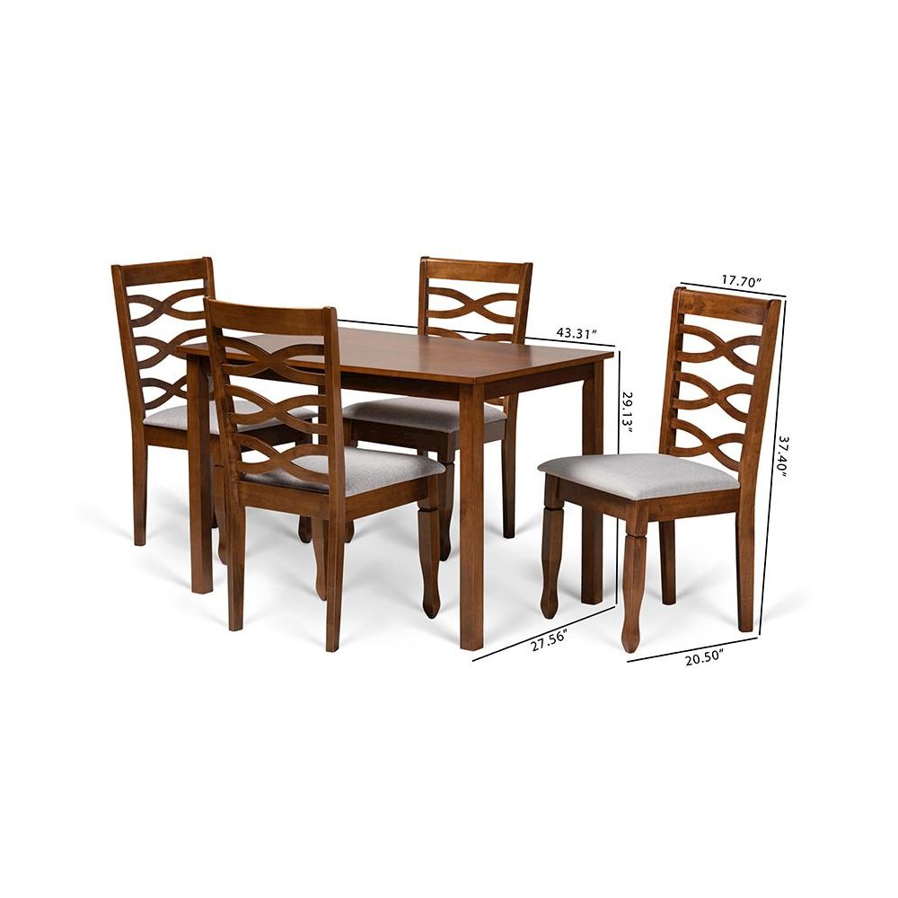 Grey Fabric Upholstered and Walnut Brown Finished Wood 5-Piece Dining Set. Picture 9