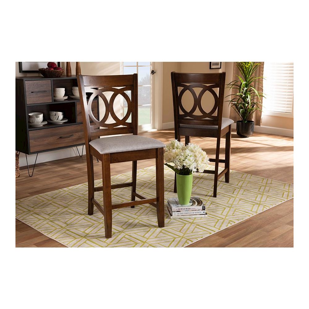 Walnut Brown Finished Wood 2-Piece Counter Height Pub Chair Set. Picture 6