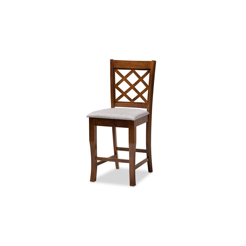Grey Fabric Upholstered Walnut Brown Finished 5-Piece Wood Pub Set. Picture 2