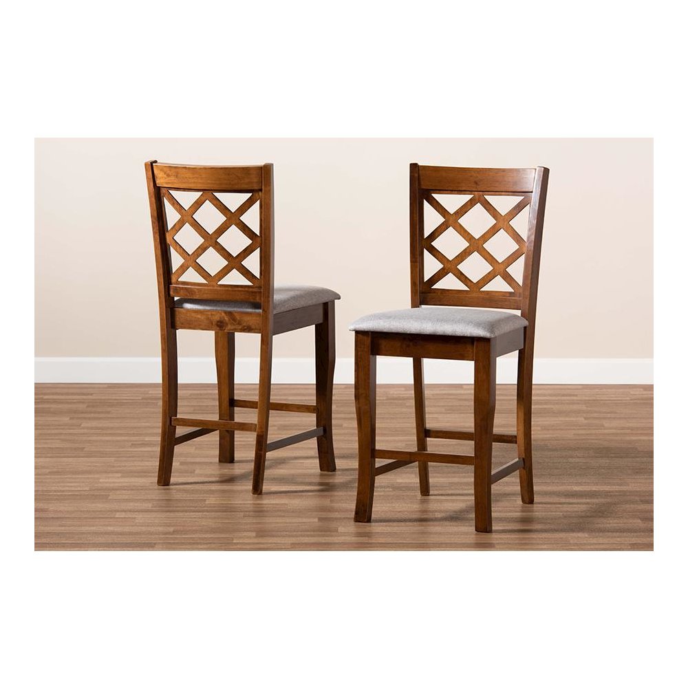 Walnut Brown Finished Wood 2-Piece Counter Height Pub Chair Set. Picture 7