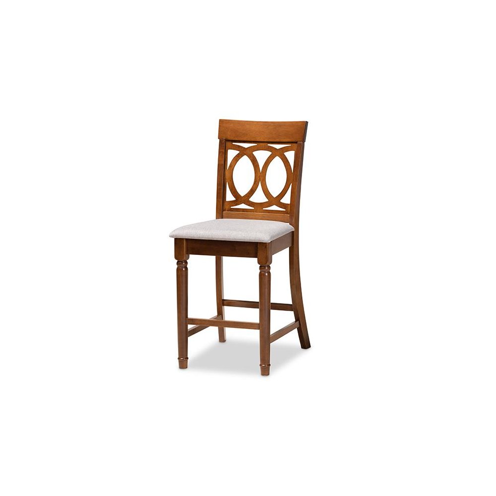 Grey Fabric Upholstered Walnut Brown Finished 5-Piece Wood Pub Set. Picture 2