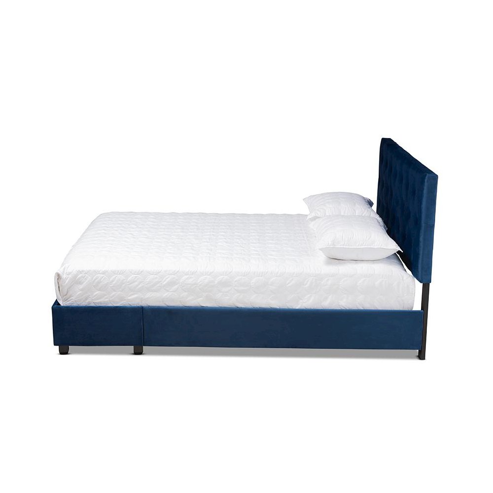 Navy Blue Velvet Fabric Upholstered 2-Drawer Queen Size Platform Storage Bed. Picture 3