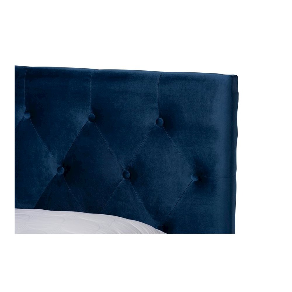 Navy Blue Velvet Fabric Upholstered 2-Drawer Queen Size Platform Storage Bed. Picture 6