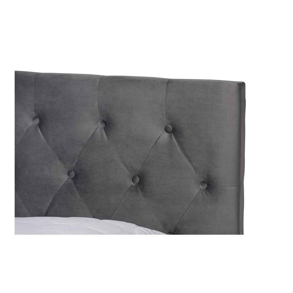Grey Velvet Fabric Upholstered 2-Drawer Queen Size Platform Storage Bed. Picture 6