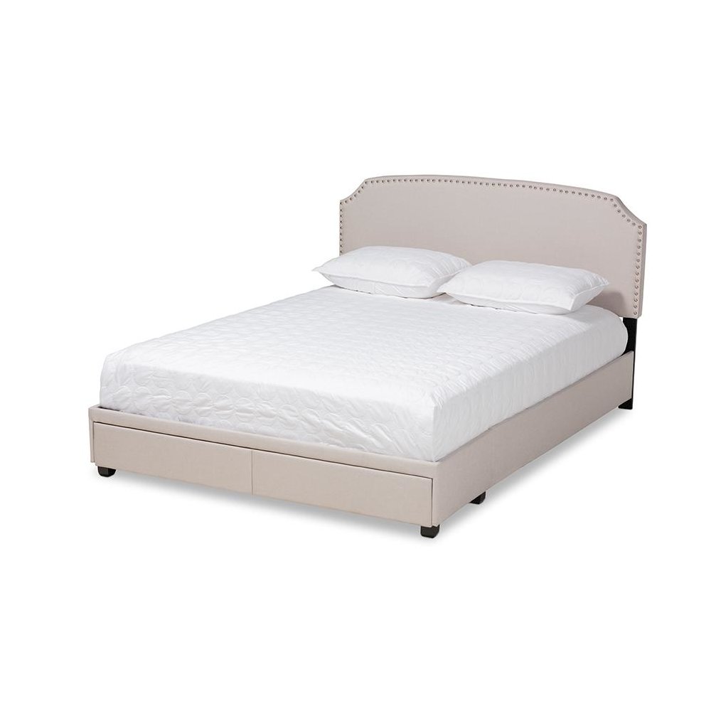 Larese Beige Fabric Upholstered 2-Drawer Queen Size Platform Storage Bed. Picture 1