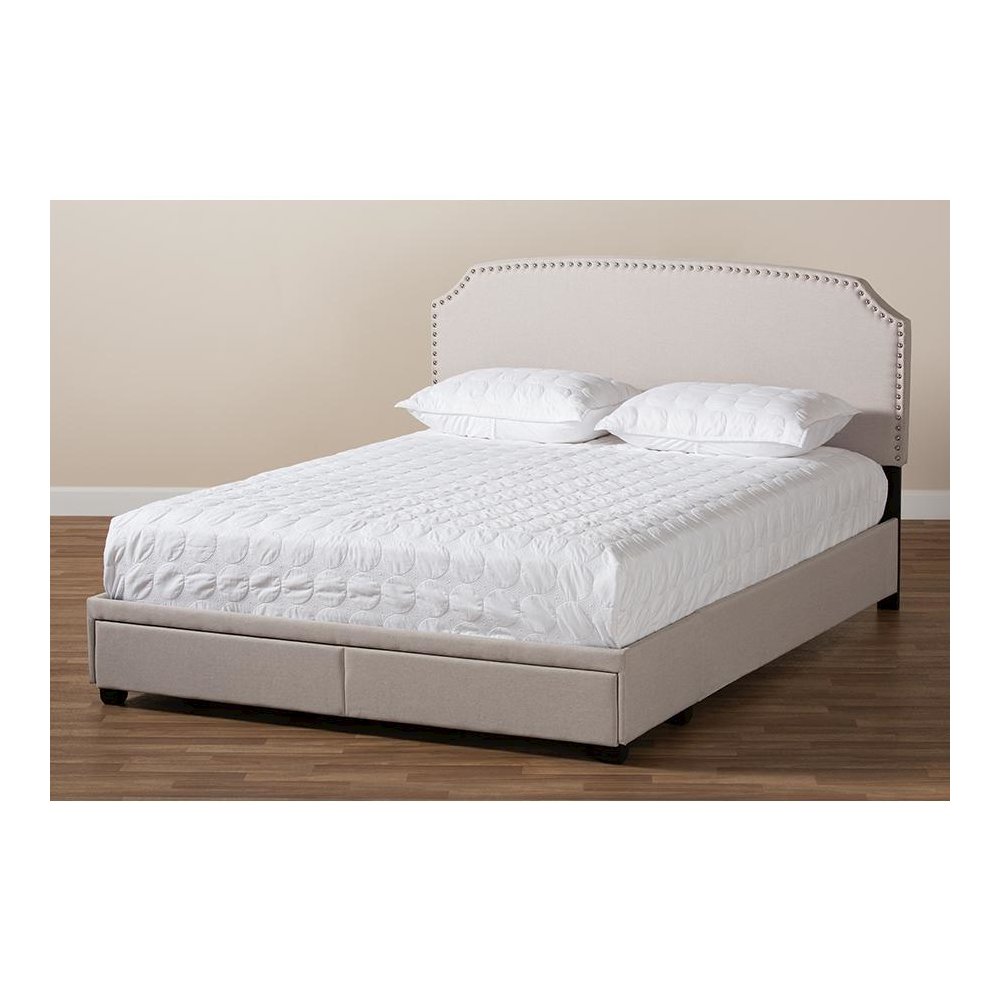 Larese Beige Fabric Upholstered 2-Drawer Queen Size Platform Storage Bed. Picture 10