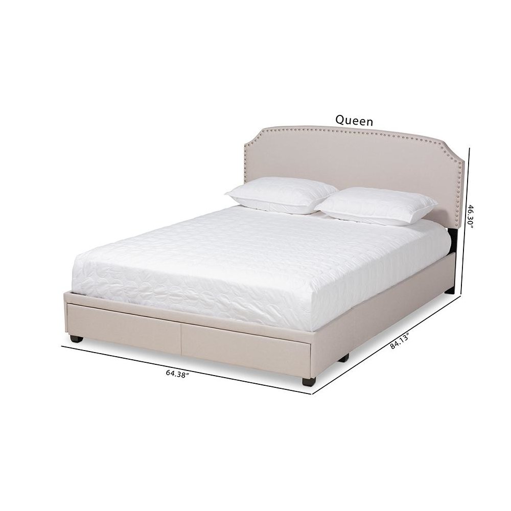 Larese Beige Fabric Upholstered 2-Drawer Queen Size Platform Storage Bed. Picture 11