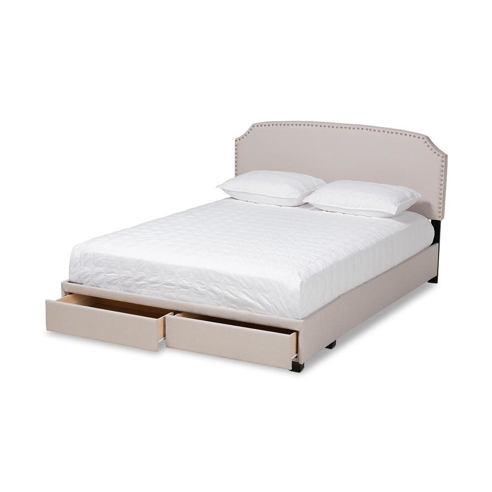 Larese Beige Fabric Upholstered 2-Drawer Queen Size Platform Storage Bed. Picture 2