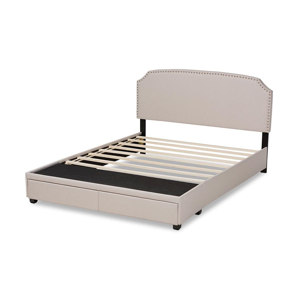 Larese Beige Fabric Upholstered 2-Drawer Queen Size Platform Storage Bed. Picture 4