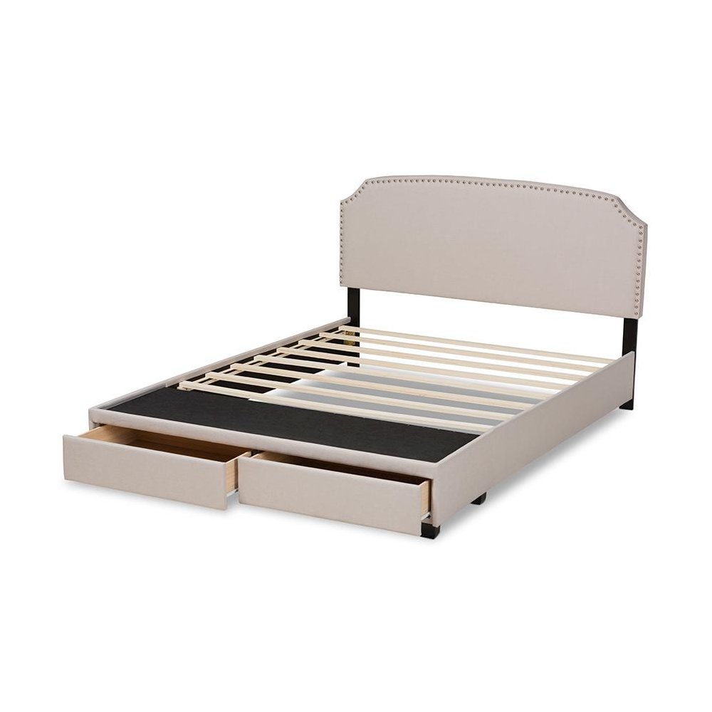 Larese Beige Fabric Upholstered 2-Drawer Queen Size Platform Storage Bed. Picture 5