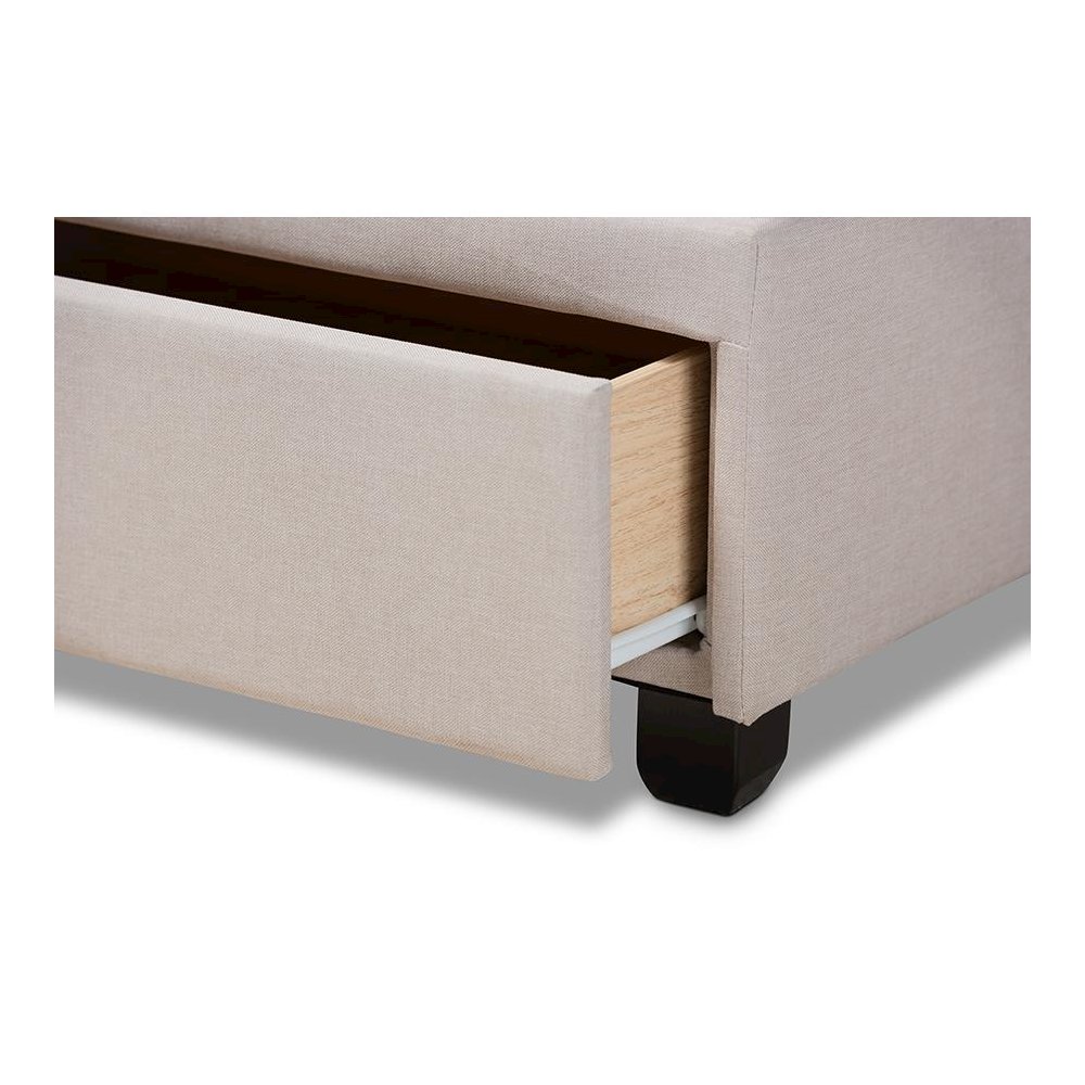 Larese Beige Fabric Upholstered 2-Drawer Queen Size Platform Storage Bed. Picture 7