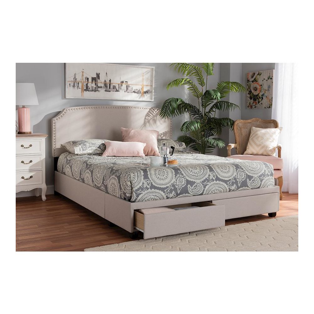 Larese Beige Fabric Upholstered 2-Drawer Queen Size Platform Storage Bed. Picture 9