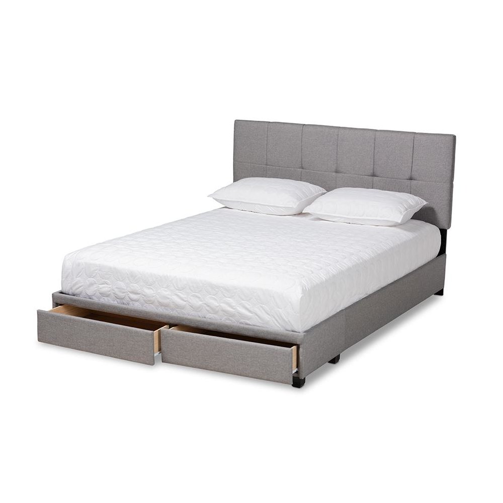 Netti Light Grey Fabric Upholstered 2-Drawer Queen Size Platform Storage Bed. Picture 2