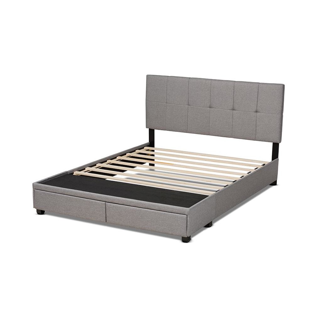 Netti Light Grey Fabric Upholstered 2-Drawer Queen Size Platform Storage Bed. Picture 4