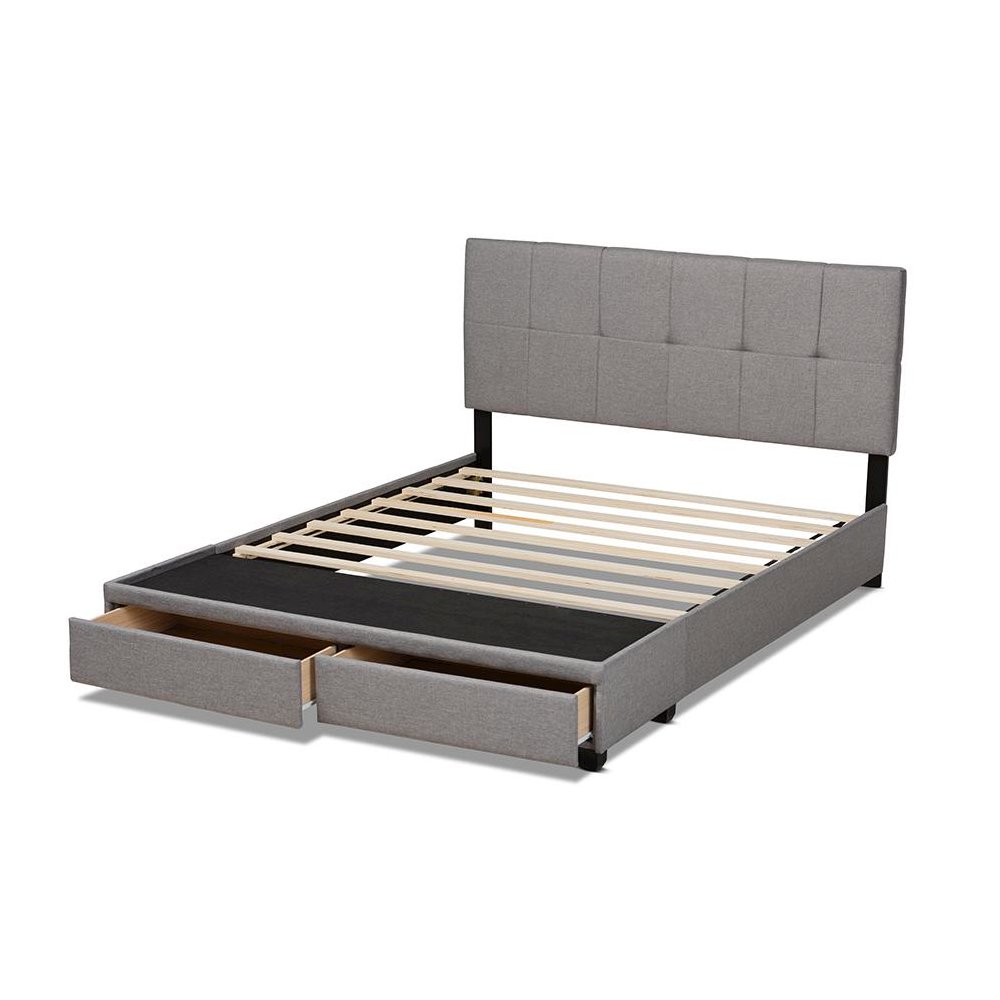 Netti Light Grey Fabric Upholstered 2-Drawer Queen Size Platform Storage Bed. Picture 5