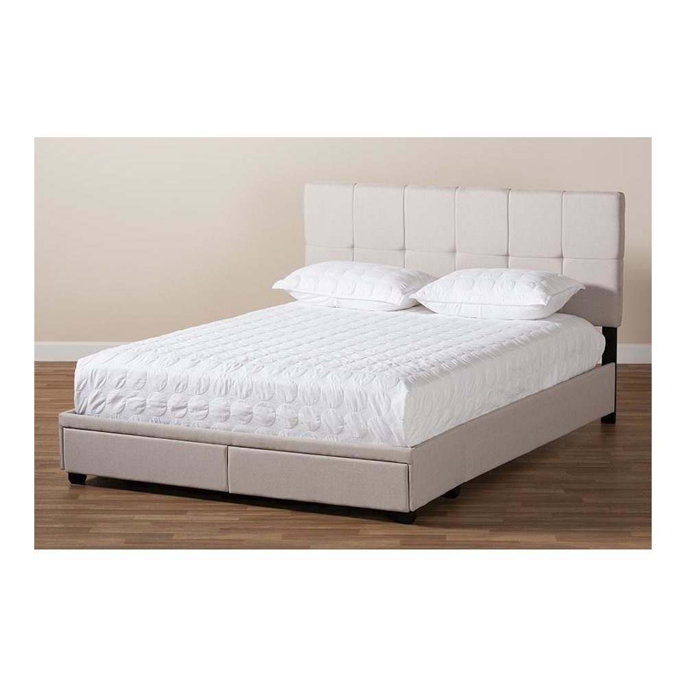 Netti Beige Fabric Upholstered 2-Drawer Queen Size Platform Storage Bed. Picture 10