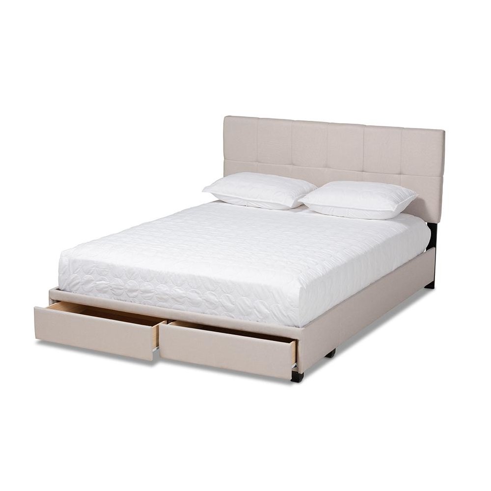 Netti Beige Fabric Upholstered 2-Drawer Queen Size Platform Storage Bed. Picture 2