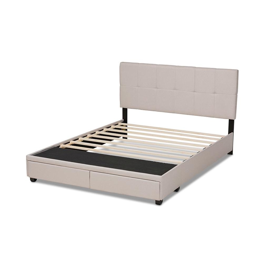 Netti Beige Fabric Upholstered 2-Drawer Queen Size Platform Storage Bed. Picture 4