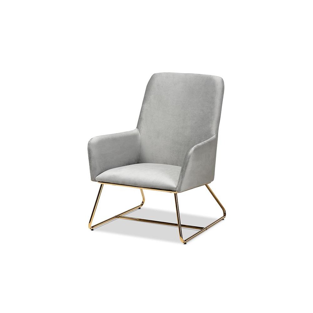 Sennet Glam and Luxe Grey Velvet Fabric Upholstered Gold Finished Armchair. Picture 1