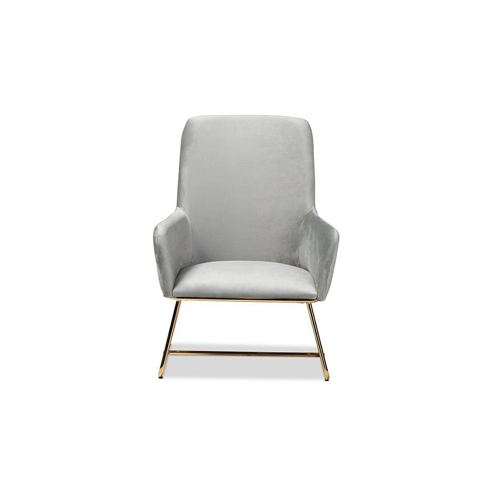 Sennet Glam and Luxe Grey Velvet Fabric Upholstered Gold Finished Armchair. Picture 2