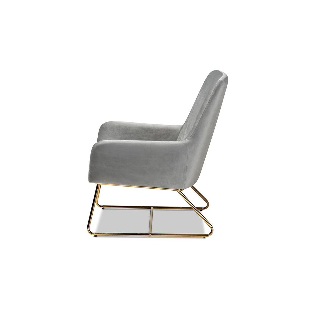 Sennet Glam and Luxe Grey Velvet Fabric Upholstered Gold Finished Armchair. Picture 3