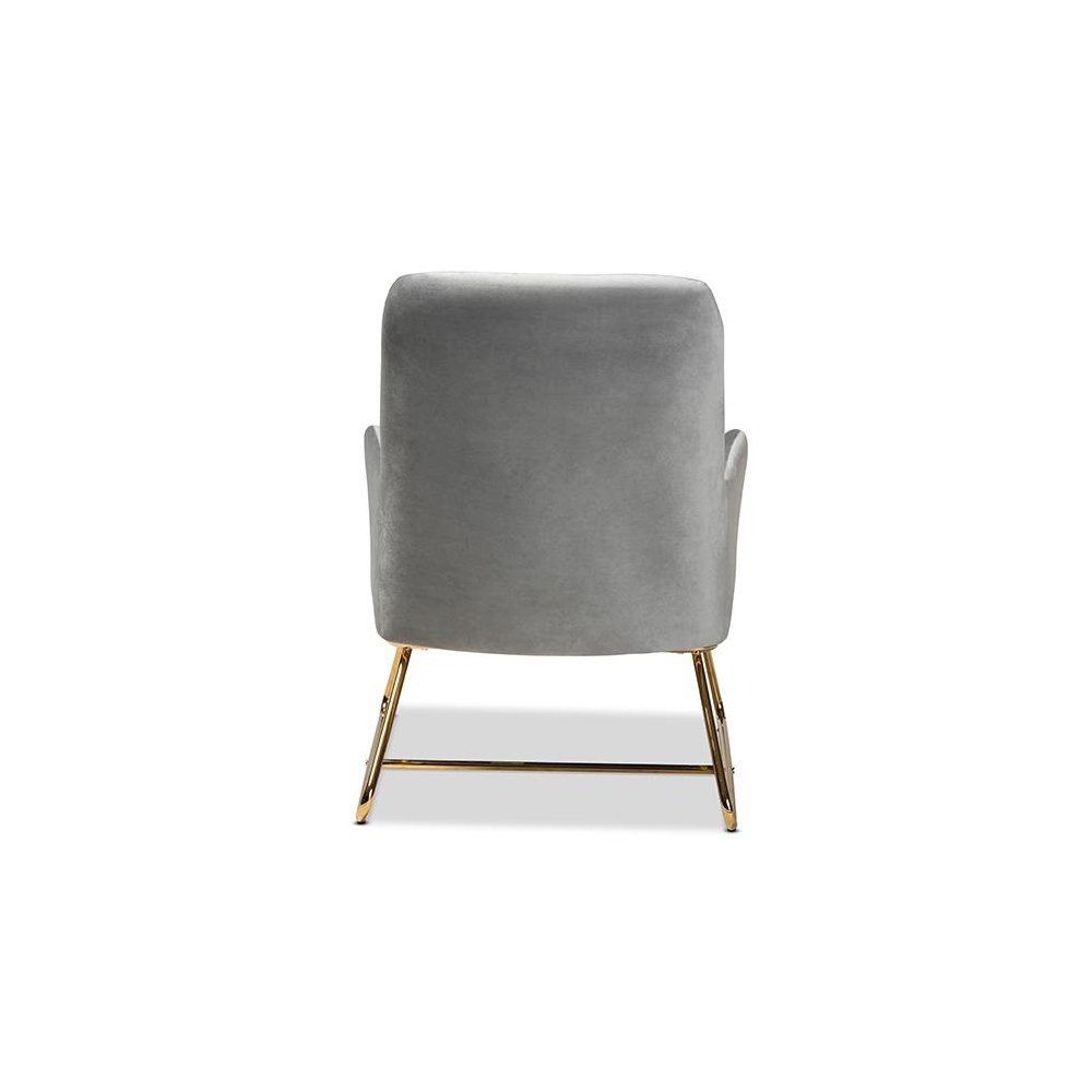 Sennet Glam and Luxe Grey Velvet Fabric Upholstered Gold Finished Armchair. Picture 4