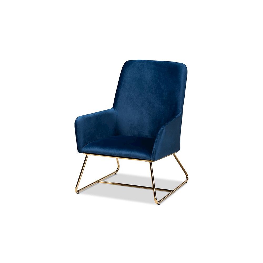 Sennet Glam and Luxe Navy Blue Velvet Fabric Upholstered Gold Finished Armchair. Picture 1