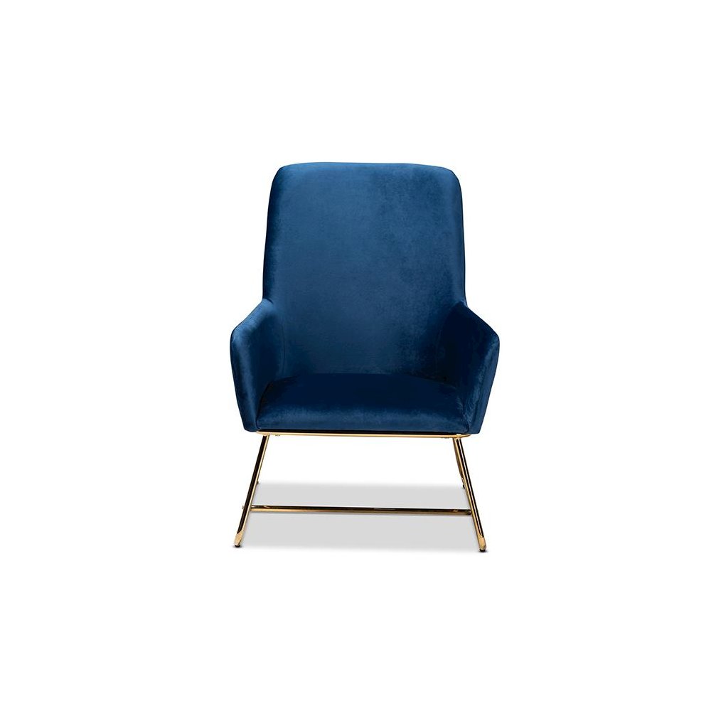 Sennet Glam and Luxe Navy Blue Velvet Fabric Upholstered Gold Finished Armchair. Picture 2