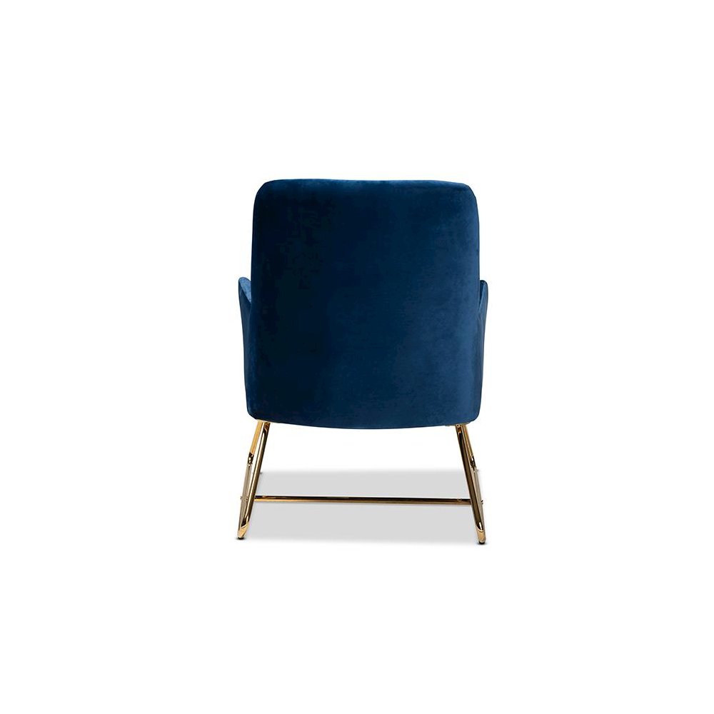 Sennet Glam and Luxe Navy Blue Velvet Fabric Upholstered Gold Finished Armchair. Picture 4