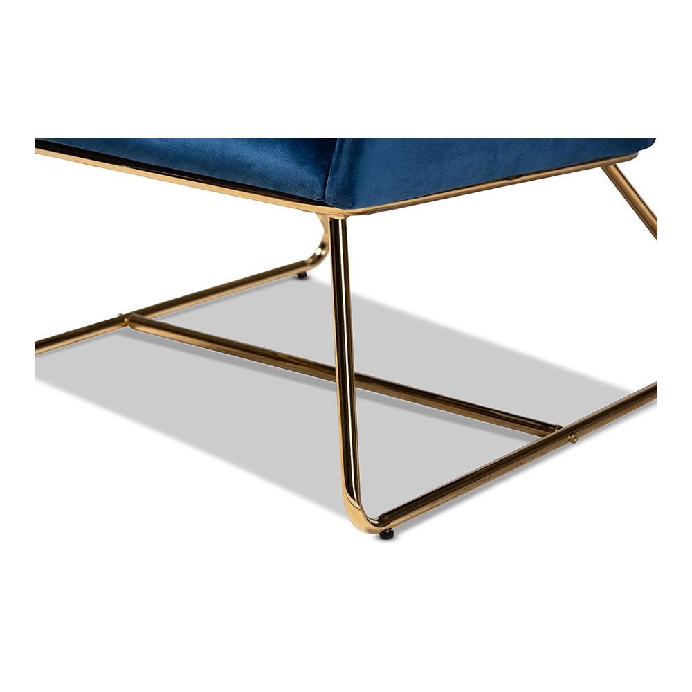 Sennet Glam and Luxe Navy Blue Velvet Fabric Upholstered Gold Finished Armchair. Picture 6